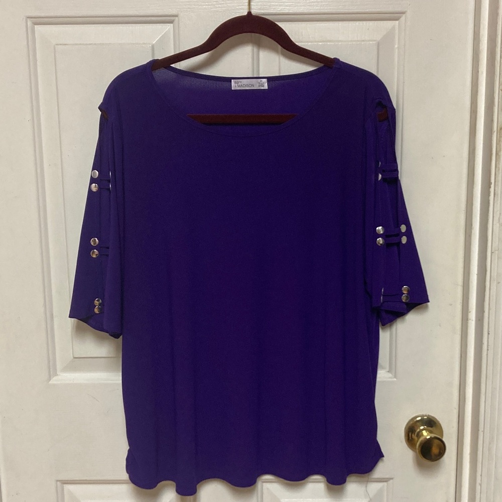 89th and Madison Deep Purple Blouse with Buttoned Sleeves